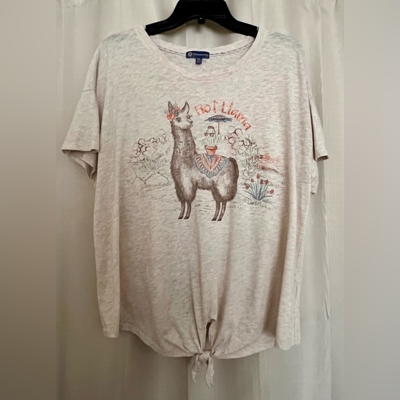 Democracy Tops - Democracy Womens XL Llama Graphic Tie Front Short Sleeve Tee